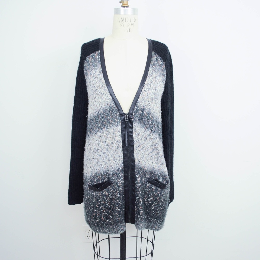Trouve Sweater Cardigan Faux Leather Trim